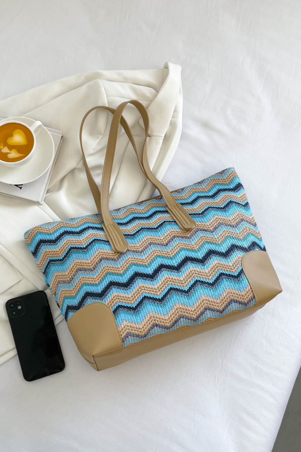 Get trendy with Chevron Straw Tote Bag - Bags available at Styles Code. Grab yours today!