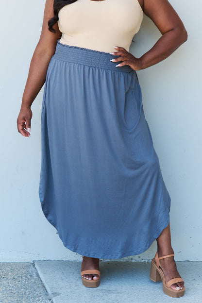 Get trendy with Doublju Comfort Princess Full Size High Waist Scoop Hem Maxi Skirt in Dusty Blue -  available at Styles Code. Grab yours today!