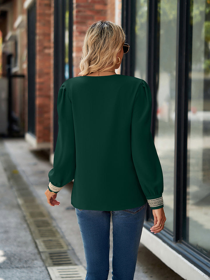 Get trendy with V-Neck Long Sleeve Blouse - Tops available at Styles Code. Grab yours today!