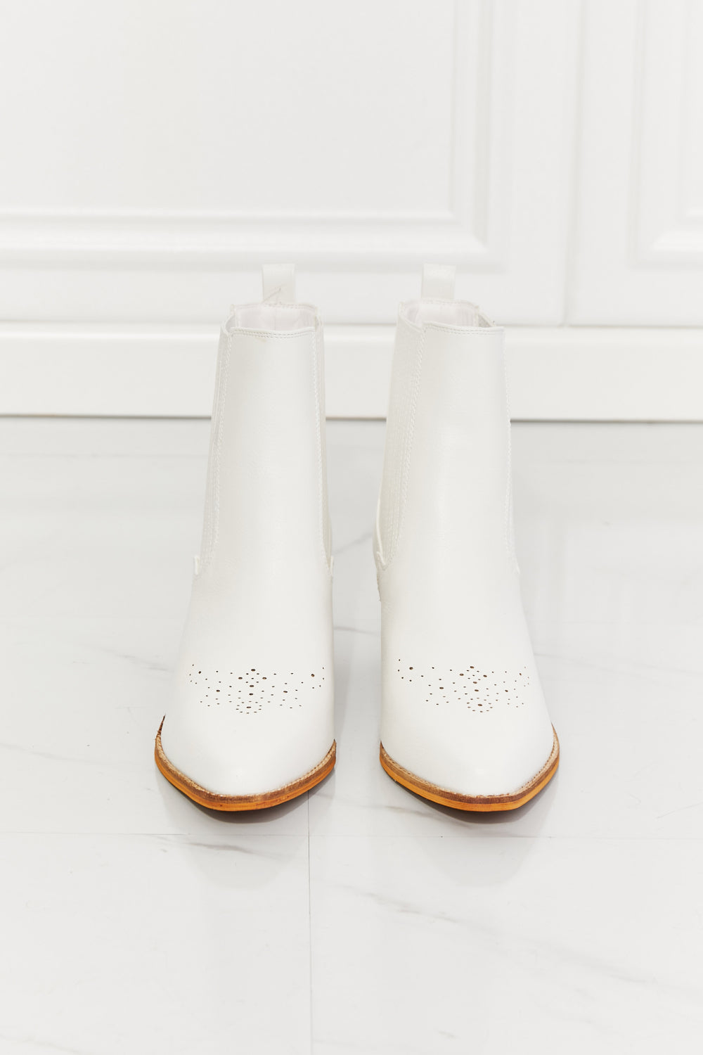 Get trendy with MMShoes Love the Journey Stacked Heel Chelsea Boot in White - Shoes available at Styles Code. Grab yours today!