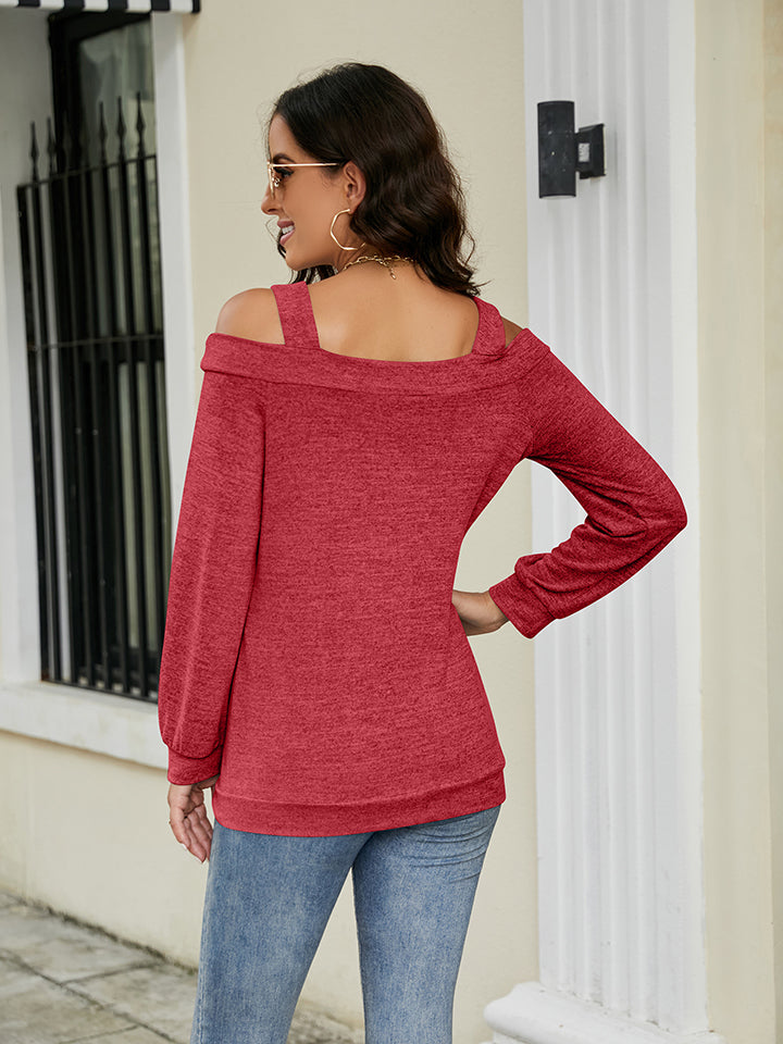 Get trendy with Cold Shoulder Cutout Square Neck Blouse - Tops available at Styles Code. Grab yours today!