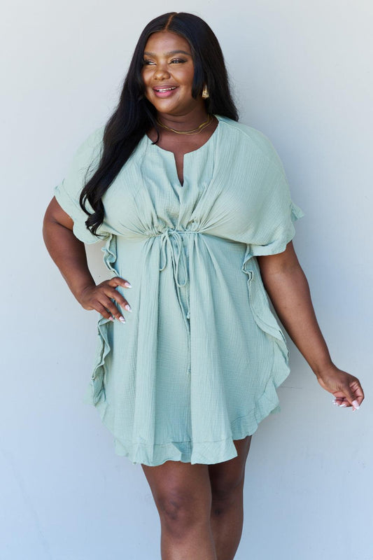 Get trendy with Full Size Ruffle Hem Dress in Light Sage -  available at Styles Code. Grab yours today!