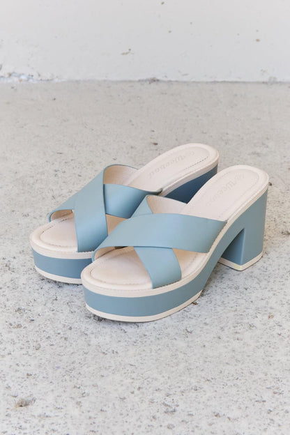 Get trendy with Weeboo Cherish The Moments Contrast Platform Sandals in Misty Blue - Shoes available at Styles Code. Grab yours today!