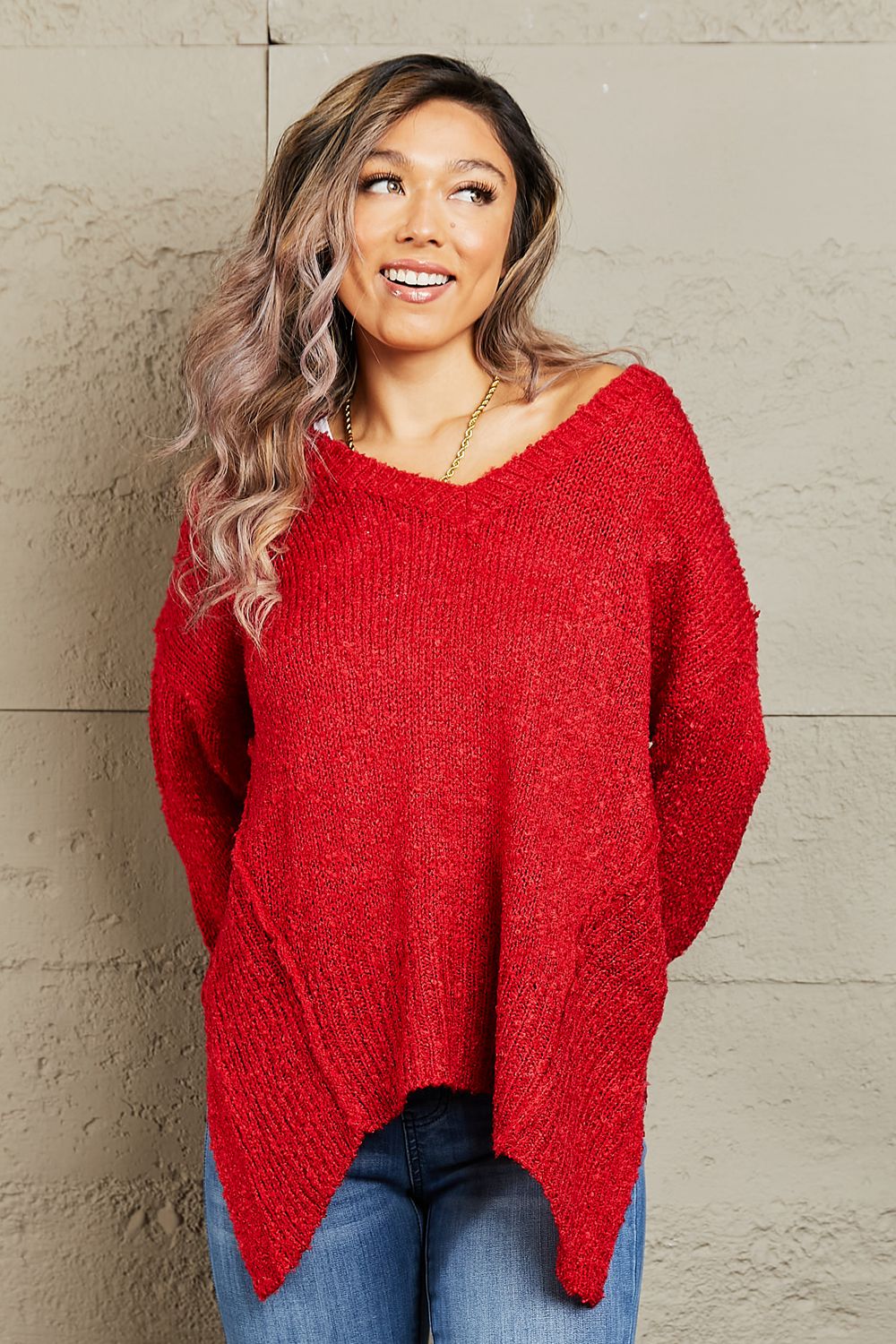 Get trendy with Heimish By The Fire Full Size Draped Detail Knit Sweater - Luxe available at Styles Code. Grab yours today!