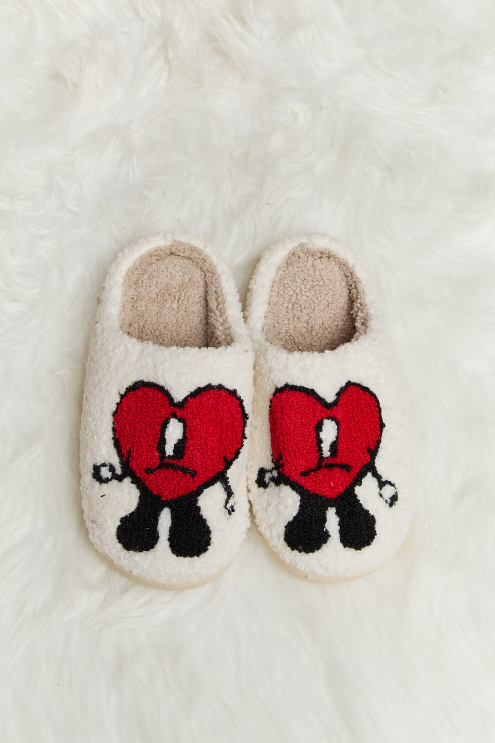 Get trendy with Melody Love Heart Print Plush Slippers - Shoes available at Styles Code. Grab yours today!