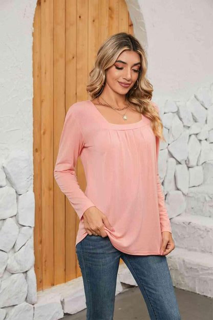 Get trendy with Square Neck Long Sleeve T-Shirt - T-Shirt available at Styles Code. Grab yours today!