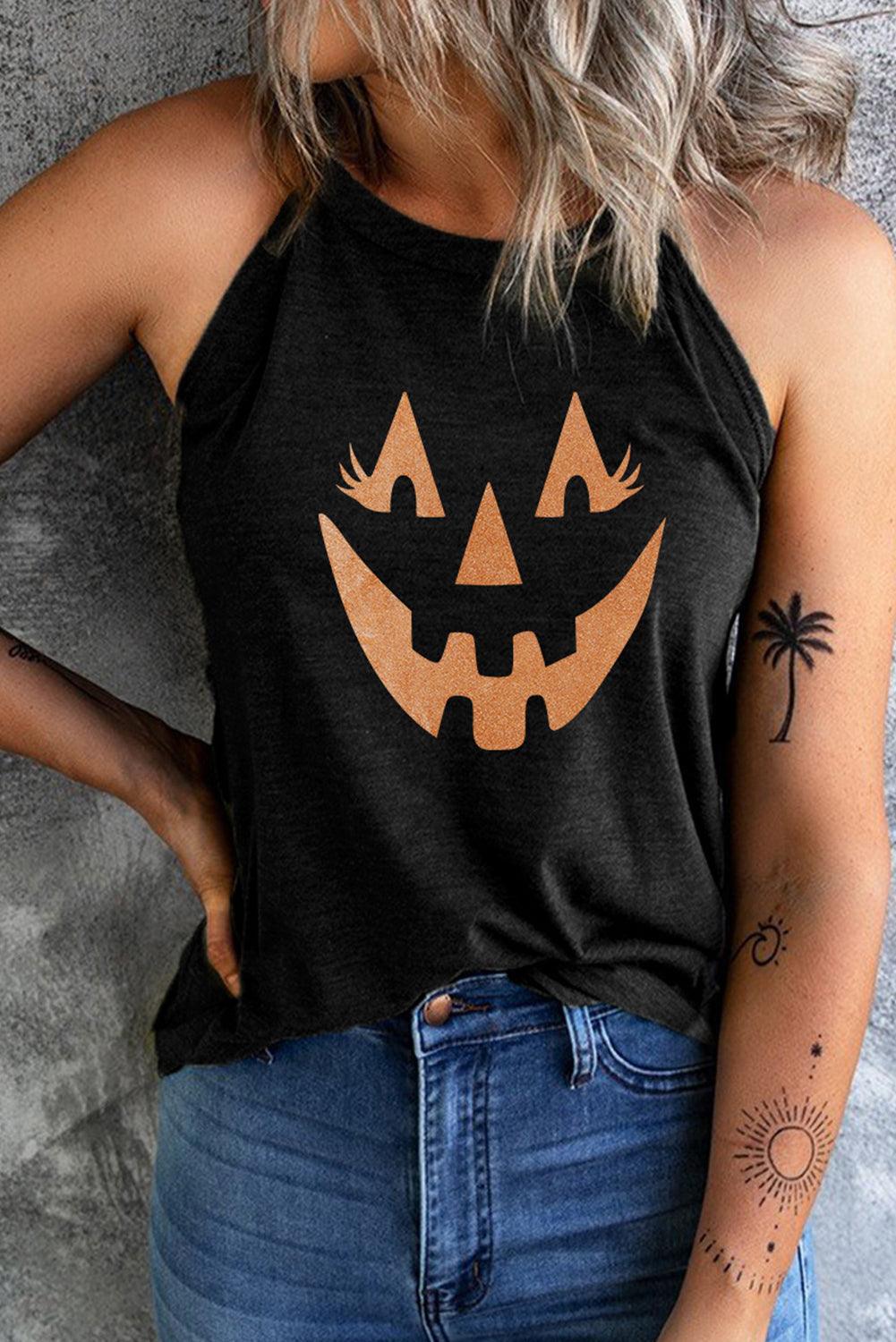 Get trendy with Round Neck Jack-O'-Lantern Graphic Tank Top - Halloween Clothes available at Styles Code. Grab yours today!