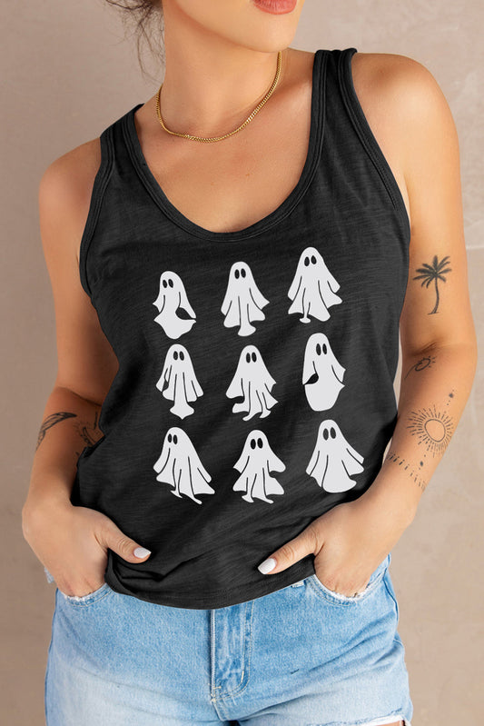 Get trendy with Round Neck Ghost Graphic Tank Top - Halloween Clothes available at Styles Code. Grab yours today!