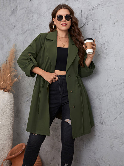 Get trendy with Plus Size Collar Sleeve Trench Coat - Jackets available at Styles Code. Grab yours today!