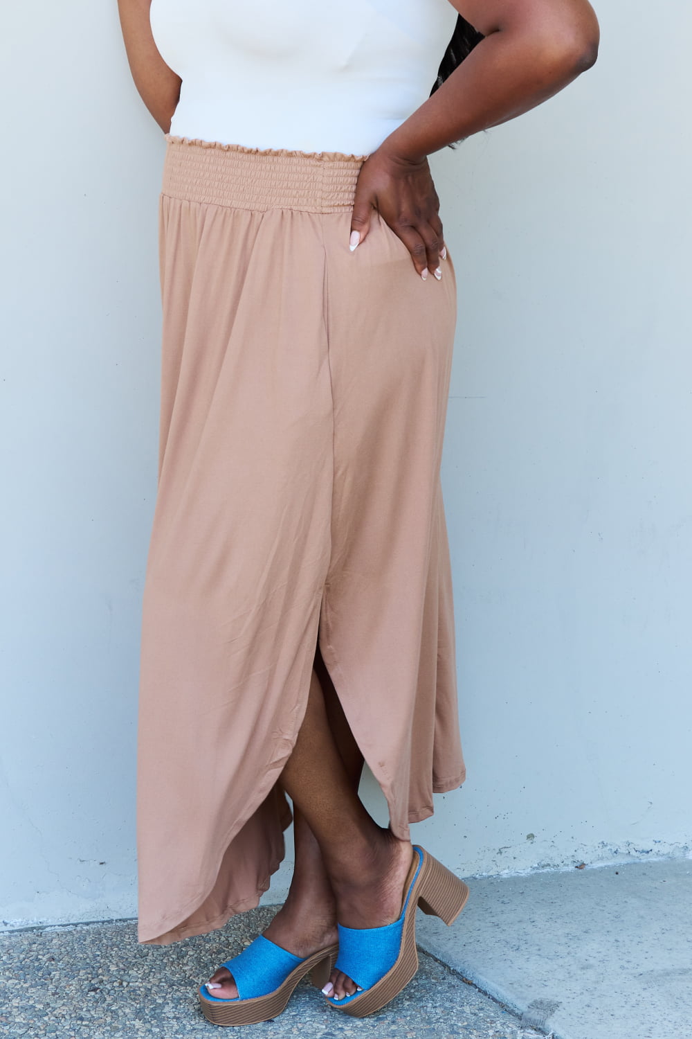 Get trendy with Full Size High Waist Maxi Skirt in Tan -  available at Styles Code. Grab yours today!