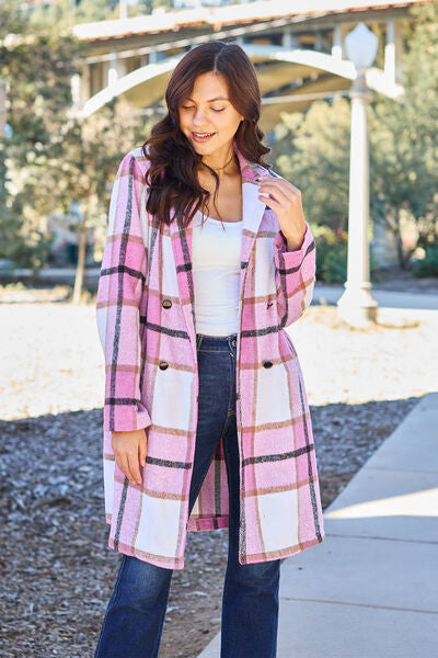 Get trendy with Double Take Full Size Plaid Button Up Lapel Collar Coat -  available at Styles Code. Grab yours today!