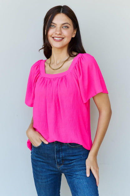 Get trendy with Square Neck Short Sleeve Blouse in Fuchsia -  available at Styles Code. Grab yours today!