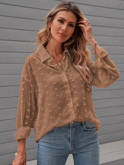 Get trendy with Swiss Dot Drop Shoulder Shirt - Shirt available at Styles Code. Grab yours today!