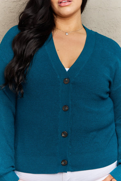 Get trendy with Zenana Kiss Me Tonight Full Size Button Down Cardigan in Teal - Luxe available at Styles Code. Grab yours today!