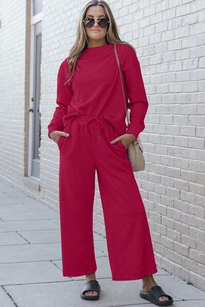 Get trendy with Full Size Textured Long Sleeve Top and Drawstring Pants Set -  available at Styles Code. Grab yours today!