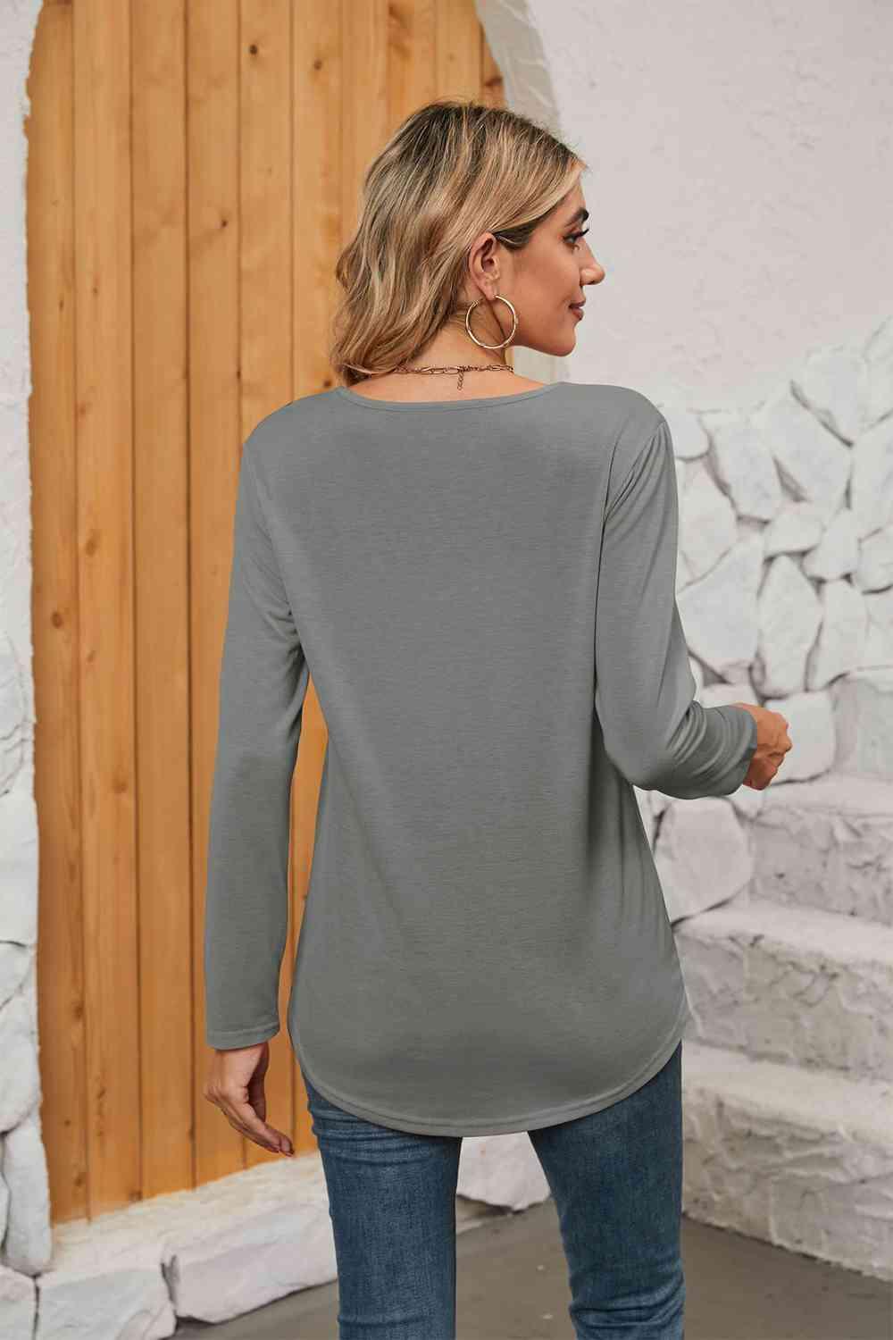 Get trendy with Square Neck Long Sleeve T-Shirt - T-Shirt available at Styles Code. Grab yours today!