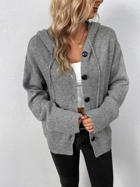 Get trendy with Button-Down Long Sleeve Hooded Sweater - Tops available at Styles Code. Grab yours today!