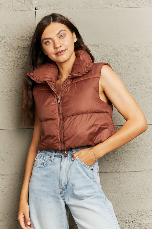 Get trendy with Zip-Up Drawstring Puffer Vest - Tops available at Styles Code. Grab yours today!