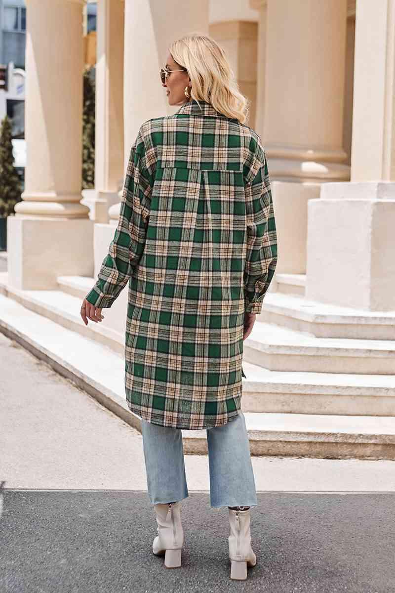 Get trendy with Plaid Collared Neck Long Sleeve Coat - Shirt available at Styles Code. Grab yours today!