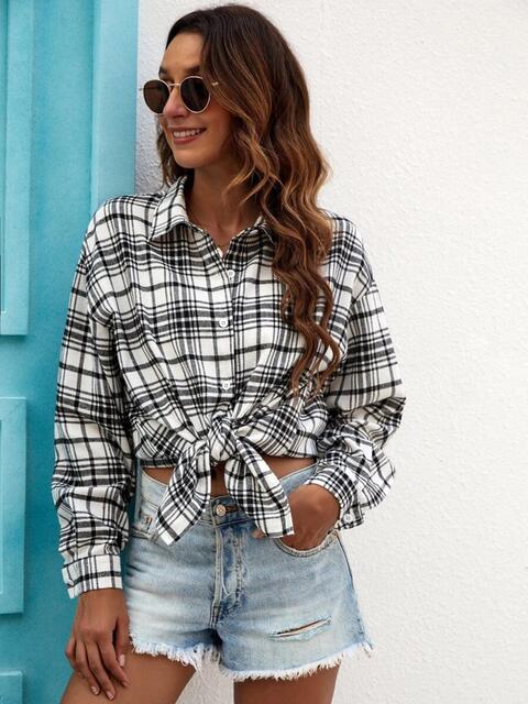 Get trendy with Plaid Collared Neck Button Down Shirt - Shirt available at Styles Code. Grab yours today!