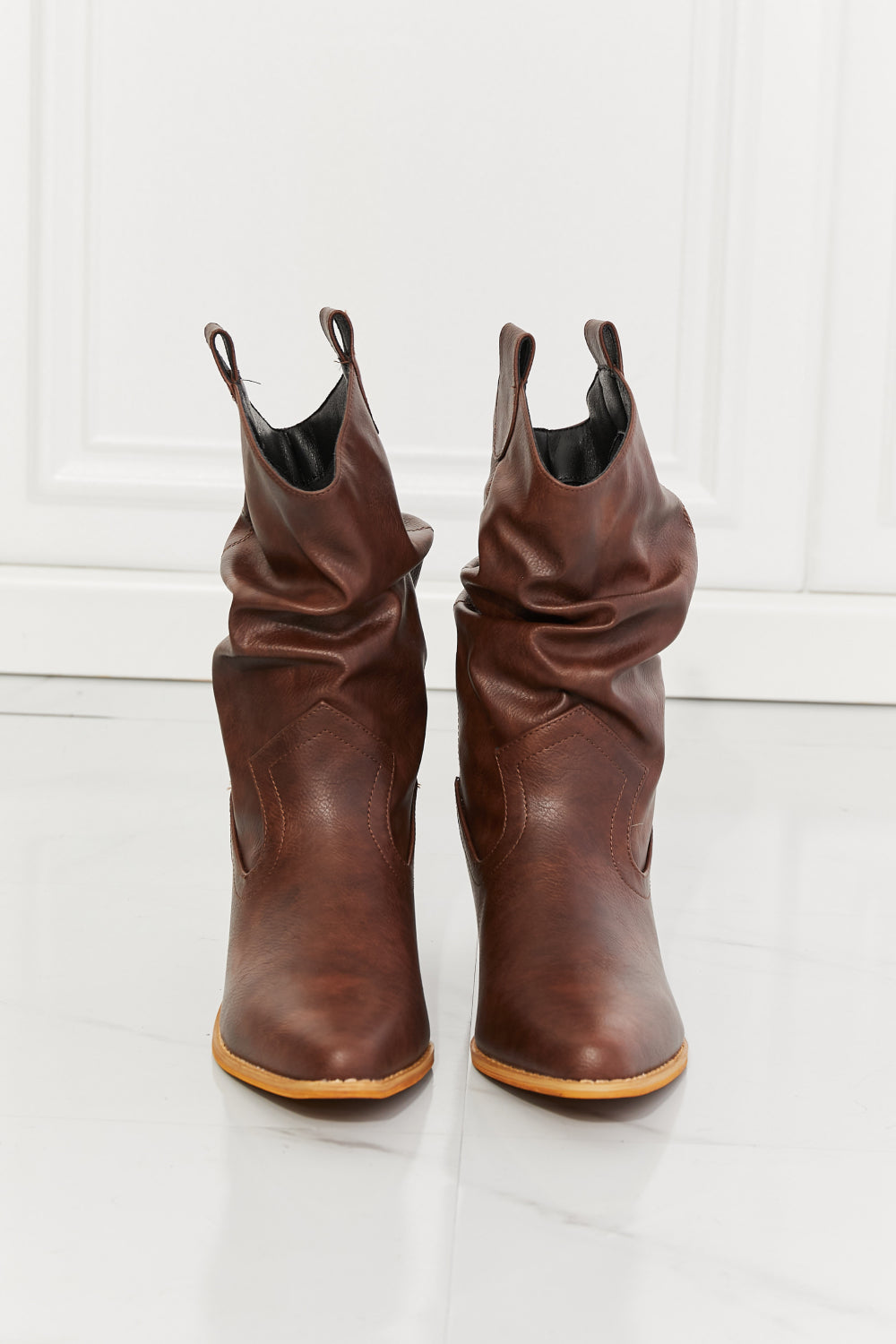 Get trendy with MMShoes Better in Texas Scrunch Cowboy Boots in Brown - Shoes available at Styles Code. Grab yours today!