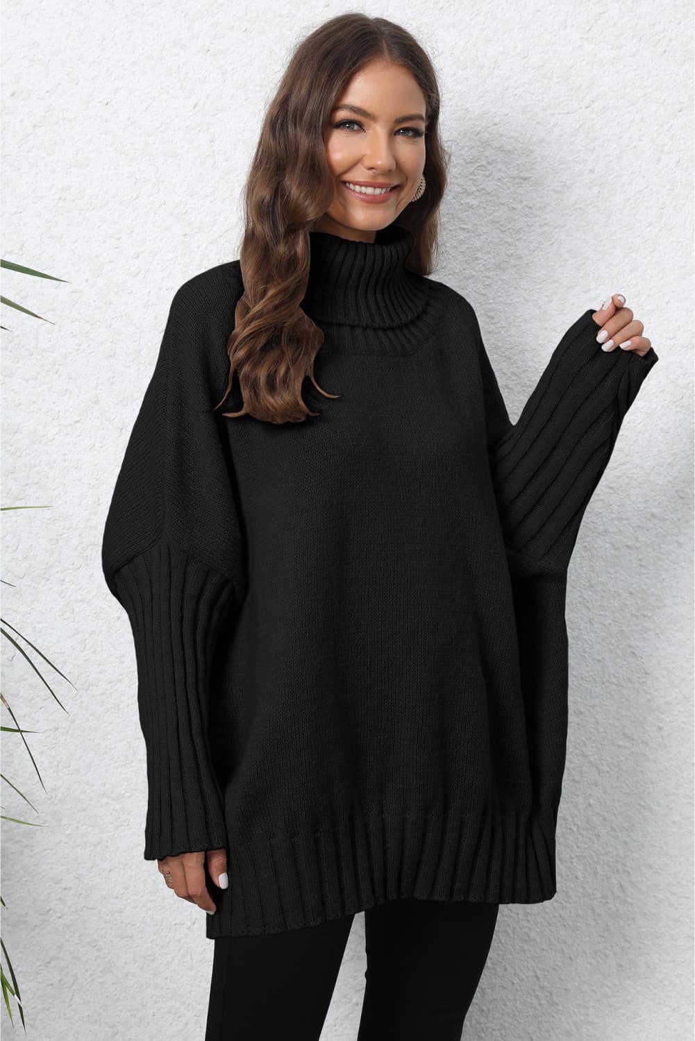 Get trendy with Turtle Neck Long Sleeve Ribbed Sweater - Sweater available at Styles Code. Grab yours today!