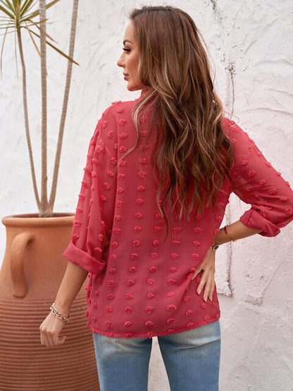 Get trendy with Swiss Dot Drop Shoulder Shirt - Shirt available at Styles Code. Grab yours today!