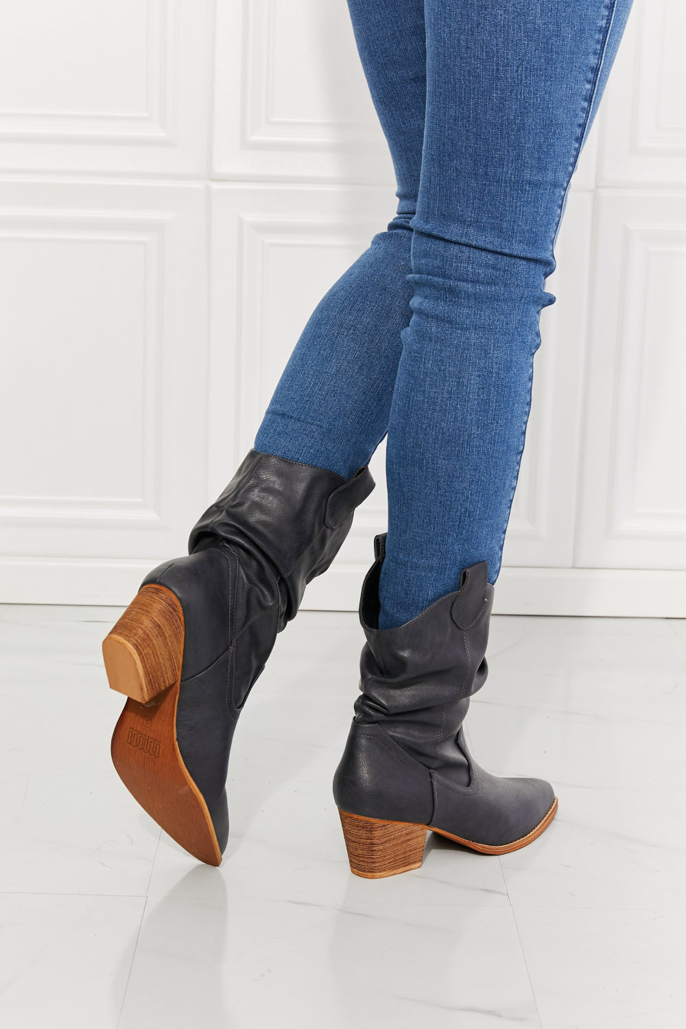 Get trendy with MMShoes Better in Texas Scrunch Cowboy Boots in Navy - Shoes available at Styles Code. Grab yours today!