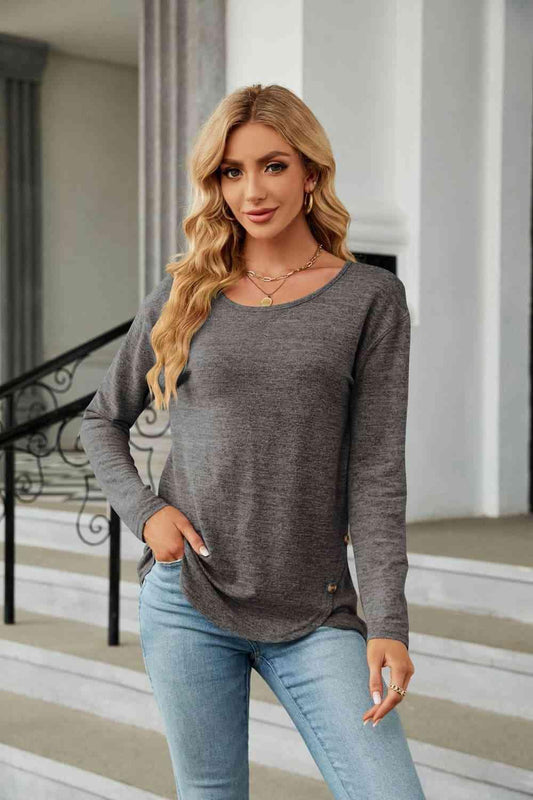 Get trendy with Round Neck Long Sleeve T-Shirt - T-Shirt available at Styles Code. Grab yours today!