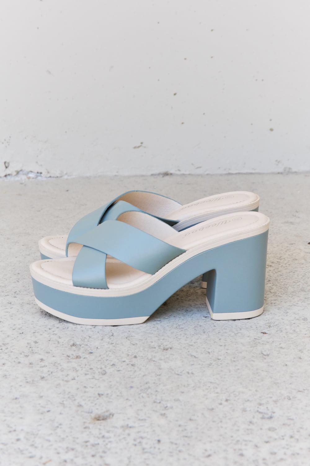 Get trendy with Weeboo Cherish The Moments Contrast Platform Sandals in Misty Blue - Shoes available at Styles Code. Grab yours today!