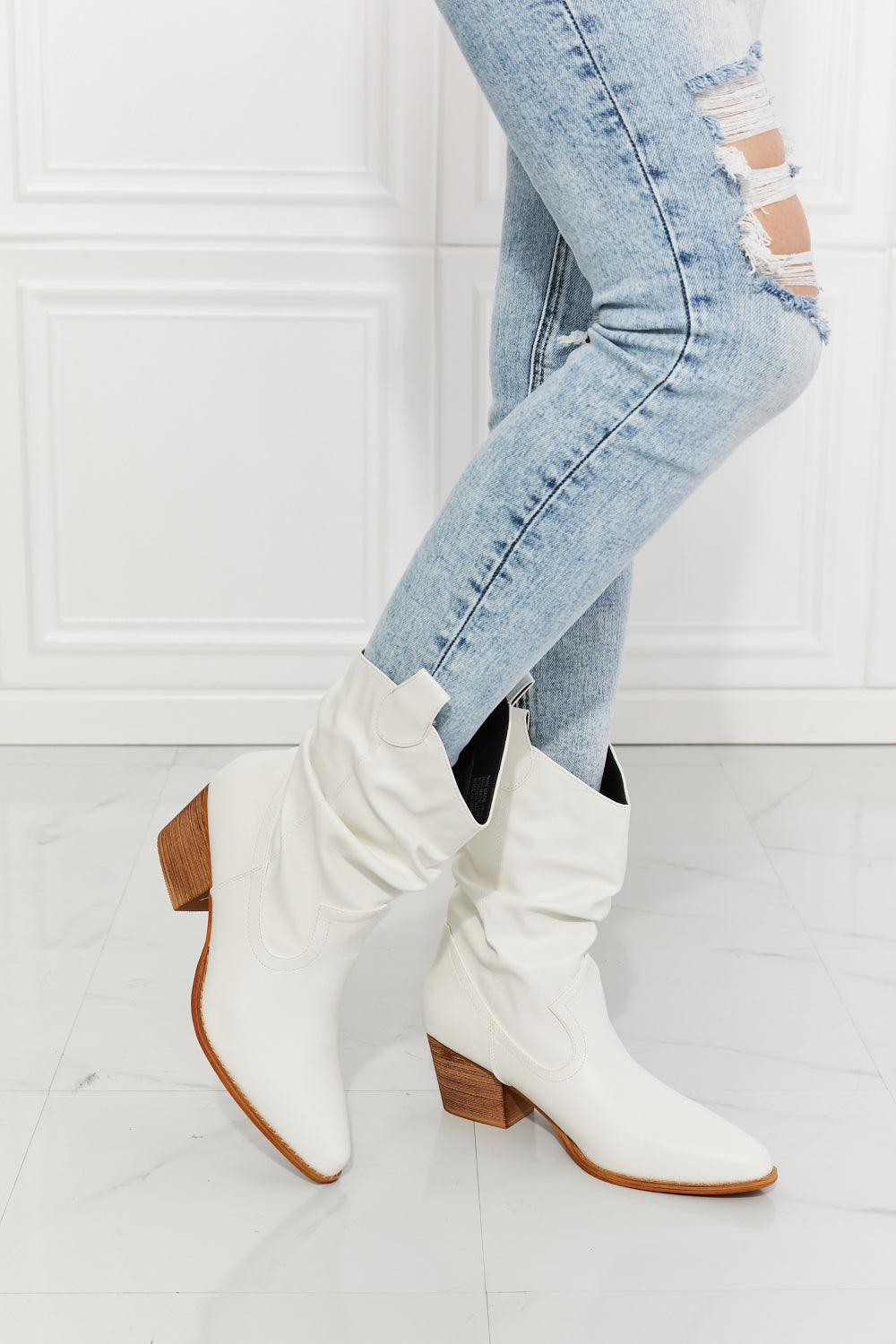 Get trendy with MMShoes Better in Texas Scrunch Cowboy Boots in White - Shoes available at Styles Code. Grab yours today!