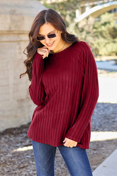 Get trendy with Basic Bae Full Size Ribbed Round Neck Long Sleeve Knit Top -  available at Styles Code. Grab yours today!