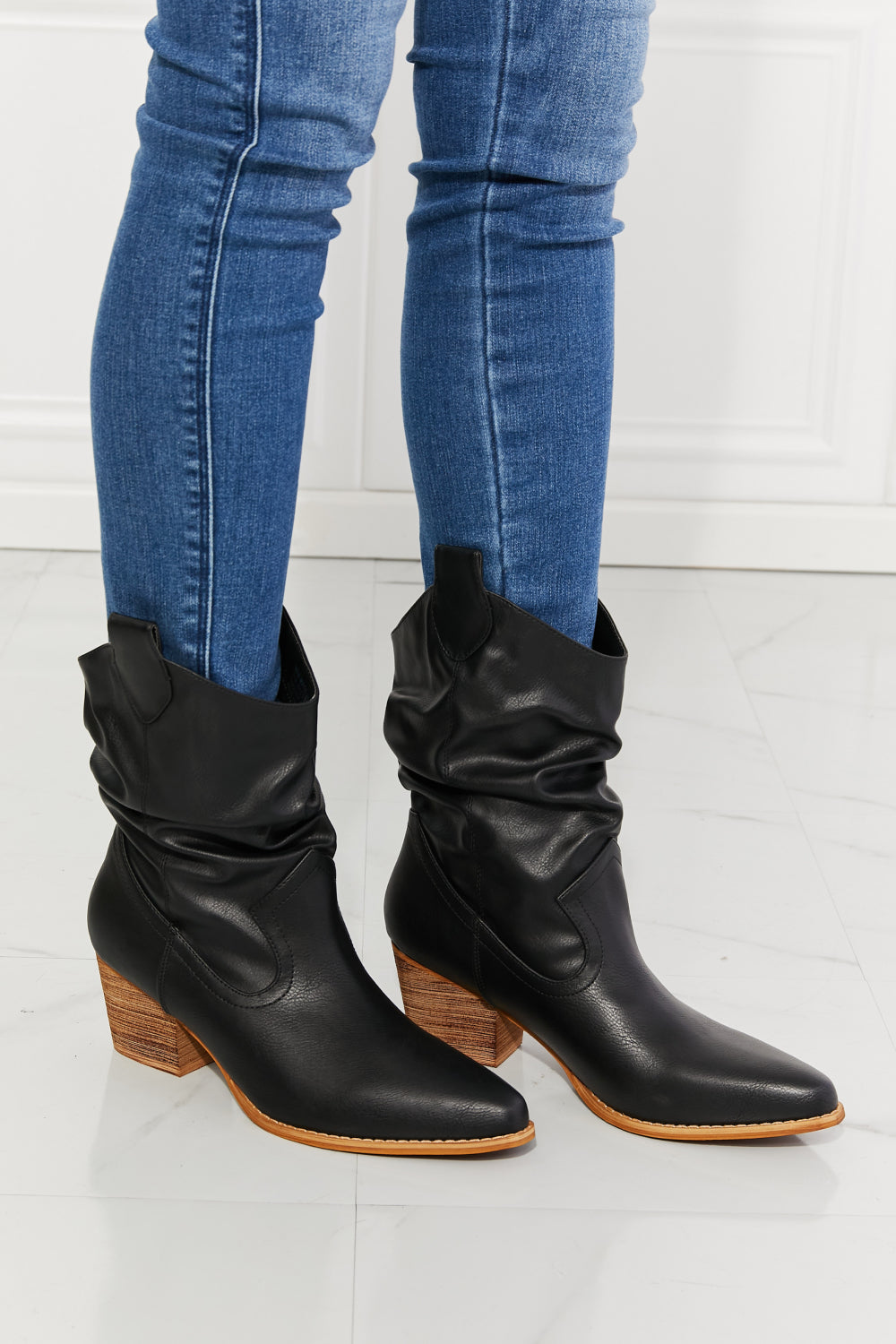 Get trendy with MMShoes Better in Texas Scrunch Cowboy Boots in Black - Shoes available at Styles Code. Grab yours today!