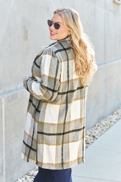 Get trendy with Double Take Full Size Plaid Button Up Lapel Collar Coat -  available at Styles Code. Grab yours today!