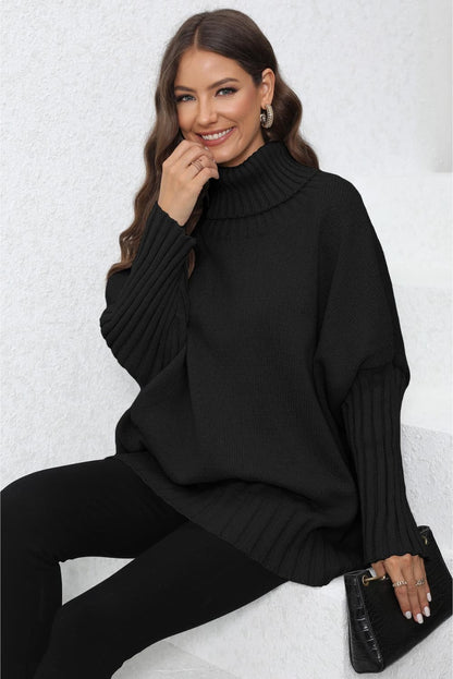 Get trendy with Turtle Neck Long Sleeve Ribbed Sweater - Sweater available at Styles Code. Grab yours today!