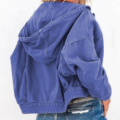 Get trendy with Hooded Dropped Shoulder Denim Jacket - Jackets available at Styles Code. Grab yours today!