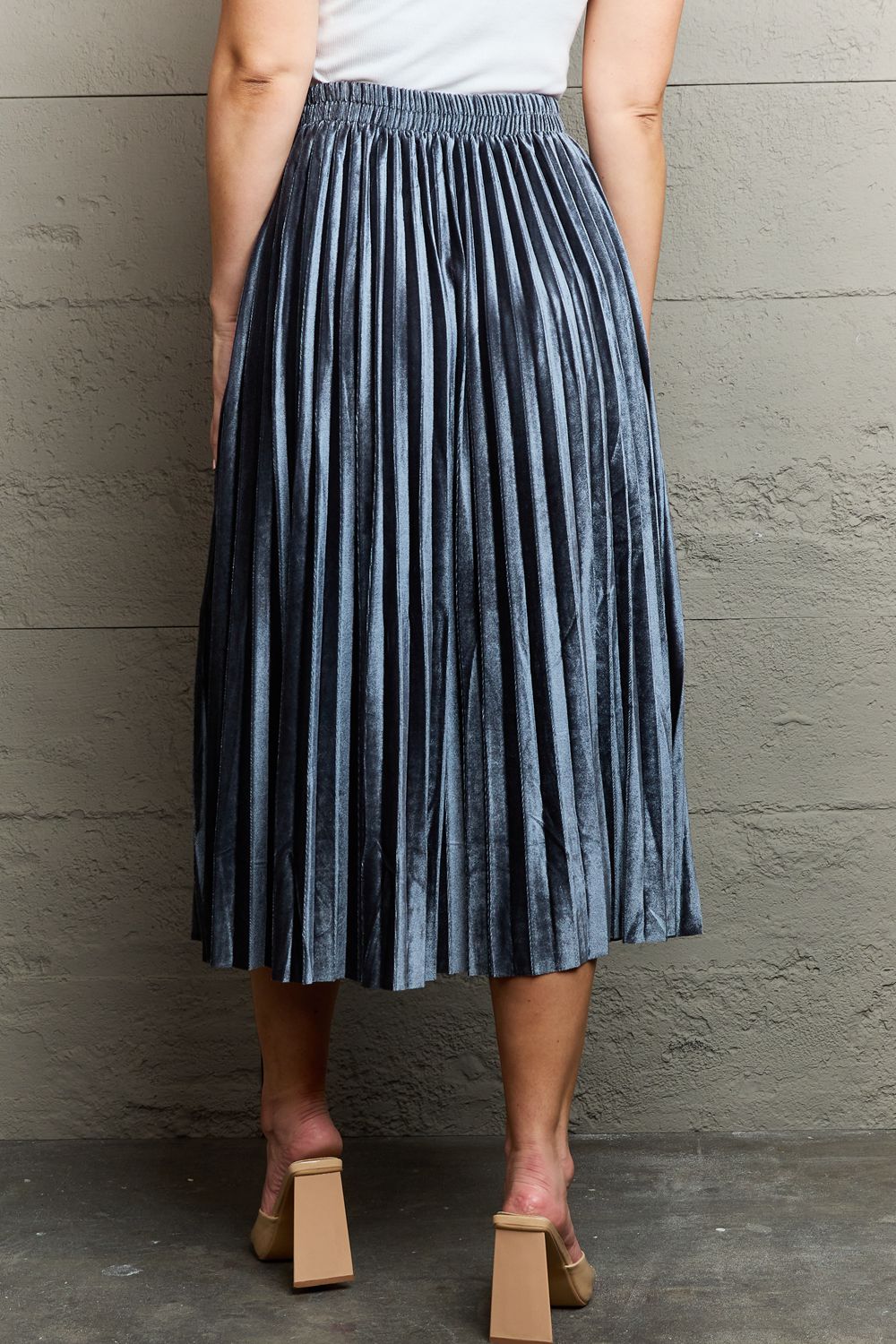 Get trendy with Ninexis Accordion Pleated Flowy Midi Skirt -  available at Styles Code. Grab yours today!