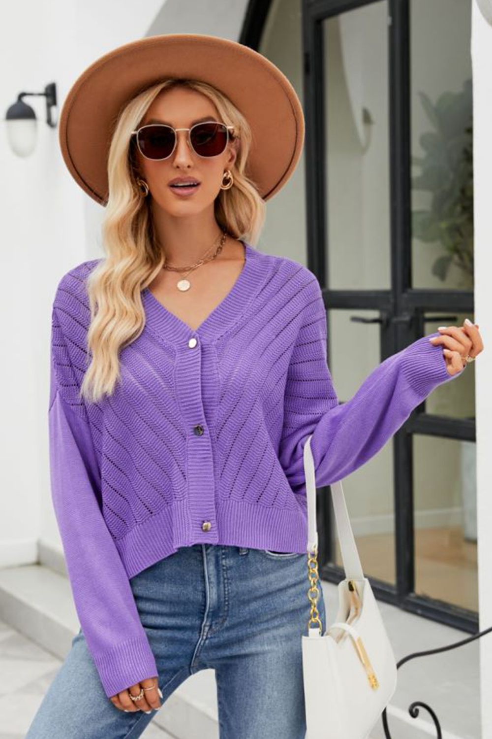 Get trendy with V-Neck Button Down Cardigan - Cardigans available at Styles Code. Grab yours today!