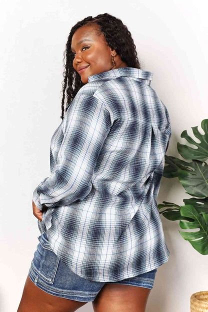 Get trendy with Double Take Plaid Dropped Shoulder Shirt - Shirt available at Styles Code. Grab yours today!