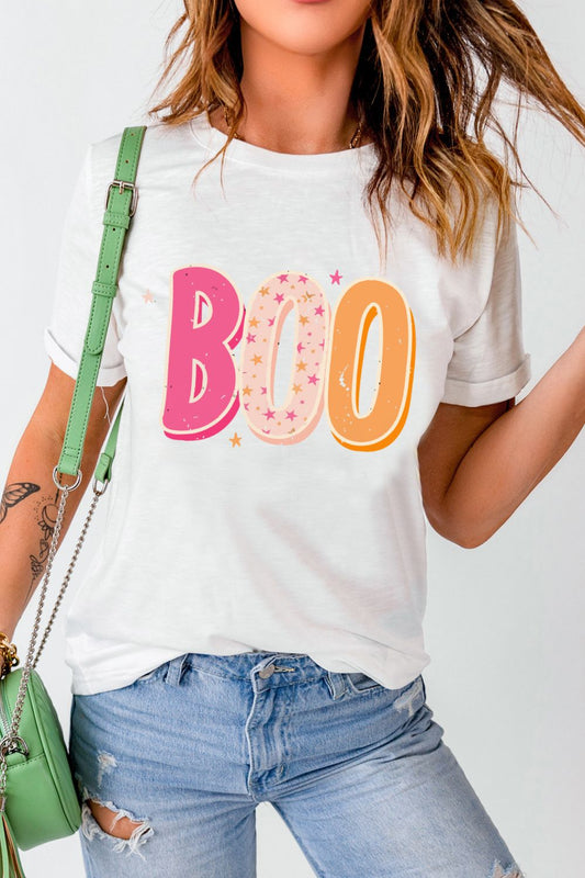 Get trendy with Round Neck Short Sleeve BOO Graphic T-Shirt - Halloween Clothes available at Styles Code. Grab yours today!