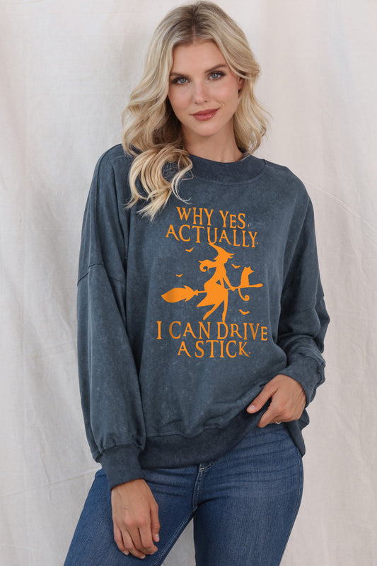 Get trendy with Round Neck Dropped Shoulder Witch Graphic Sweatshirt - Halloween Clothes available at Styles Code. Grab yours today!