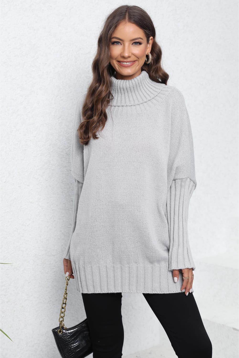 Get trendy with Turtle Neck Long Sleeve Ribbed Sweater - Sweater available at Styles Code. Grab yours today!