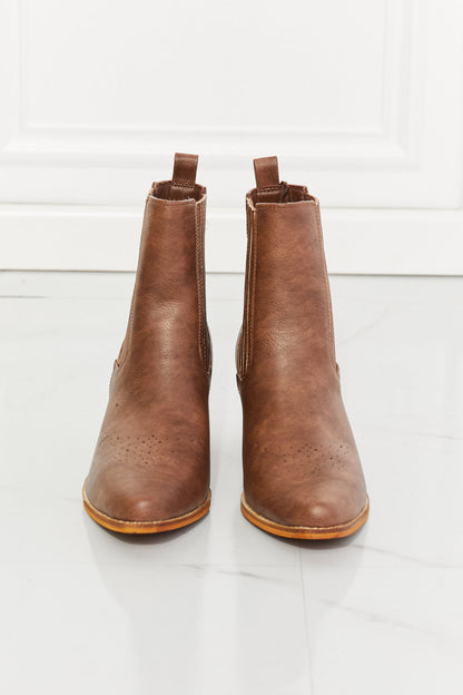 Get trendy with MMShoes Love the Journey Stacked Heel Chelsea Boot in Chestnut - Shoes available at Styles Code. Grab yours today!