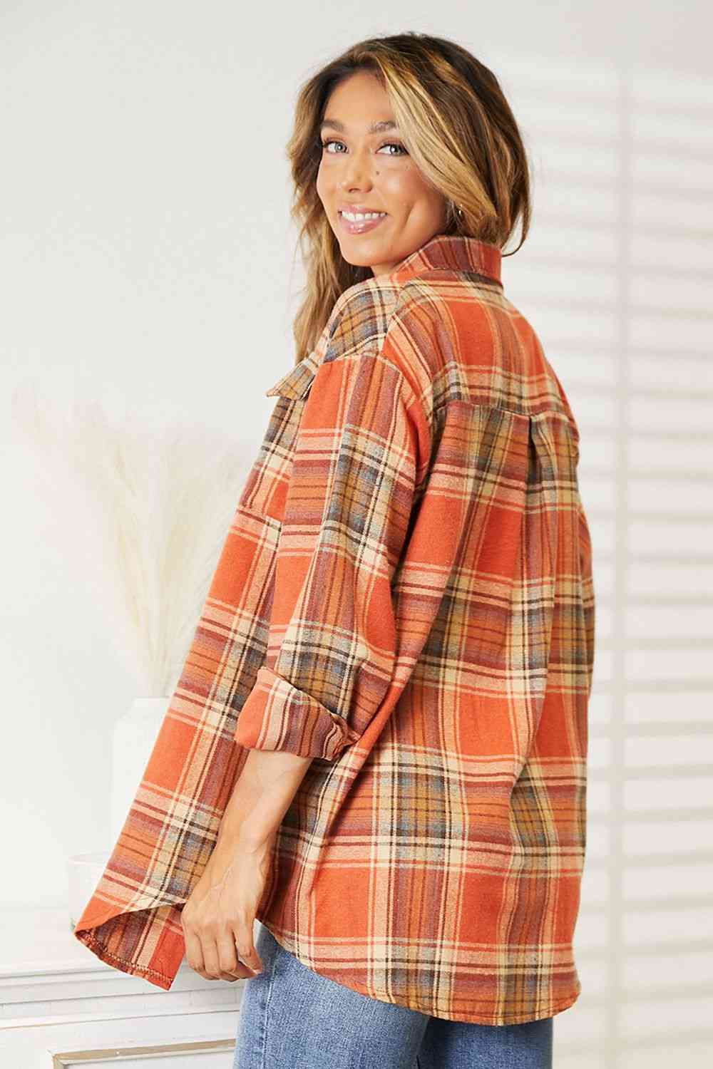 Get trendy with Double Take Plaid Dropped Shoulder Shirt - Shirt available at Styles Code. Grab yours today!