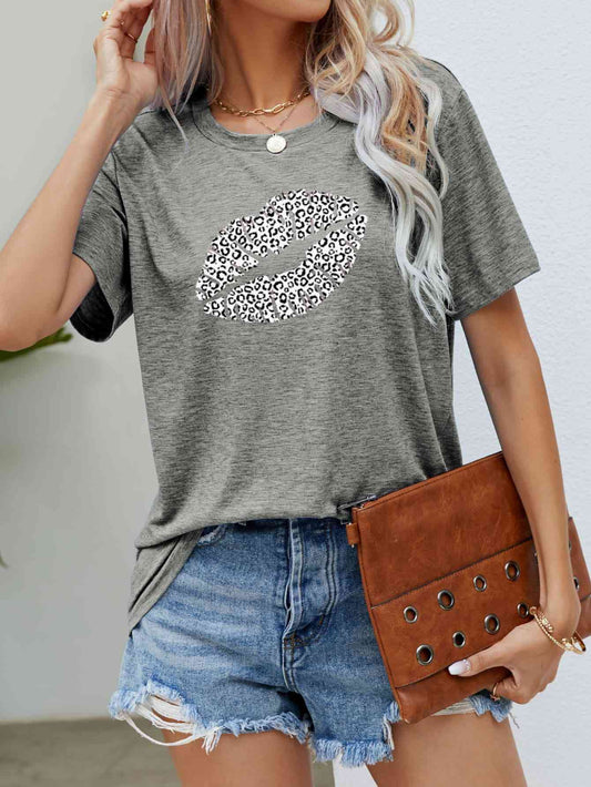 Get trendy with Leopard Lip Graphic Round Neck Tee - T-Shirt available at Styles Code. Grab yours today!