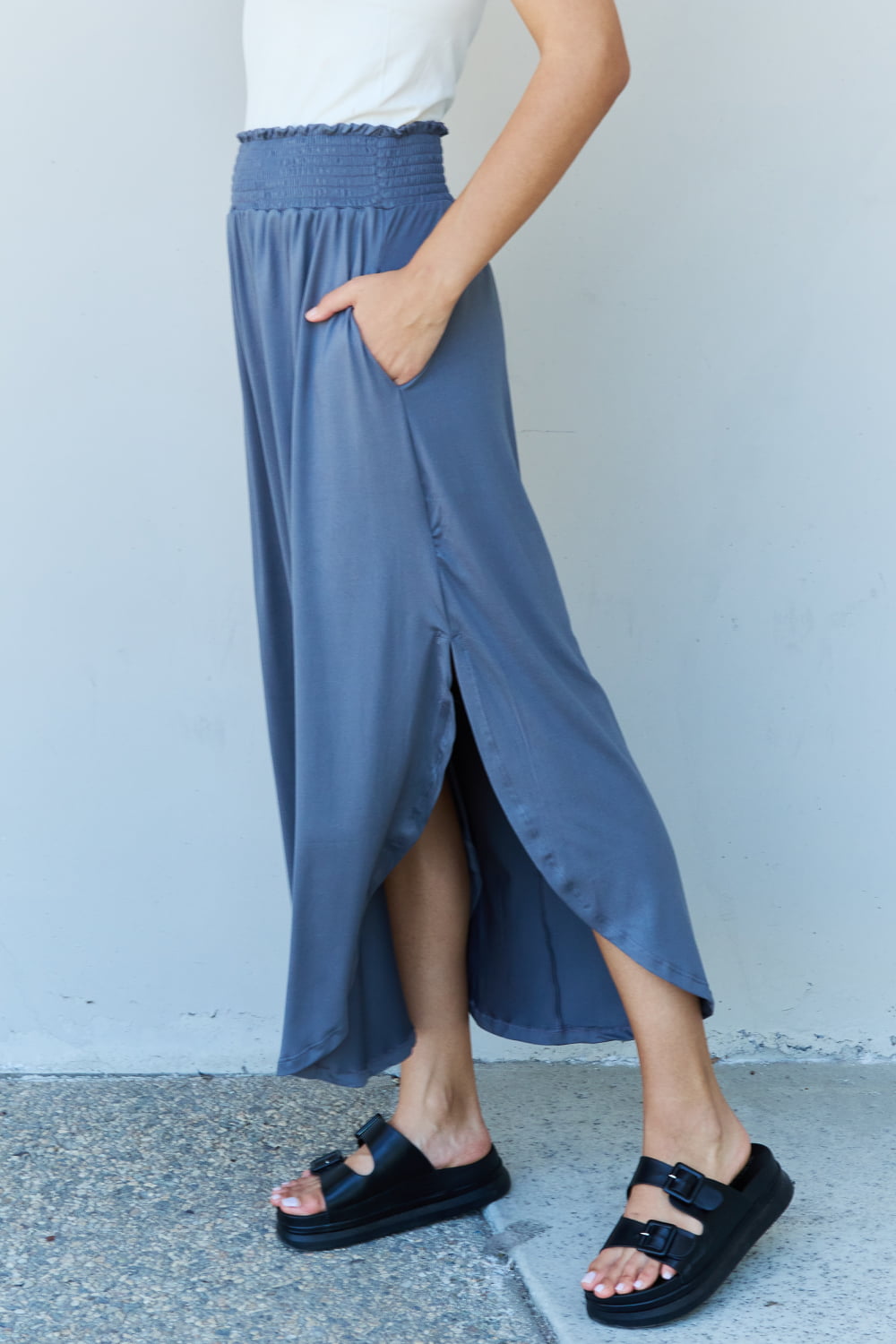 Get trendy with Doublju Comfort Princess Full Size High Waist Scoop Hem Maxi Skirt in Dusty Blue -  available at Styles Code. Grab yours today!