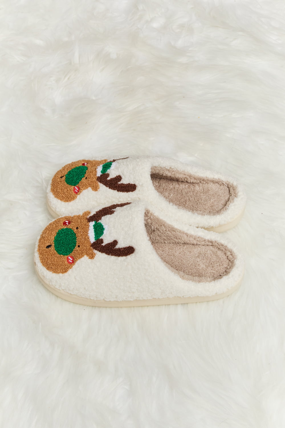 Get trendy with Melody Rudolph Print Plush Slide Slippers - Shoes available at Styles Code. Grab yours today!