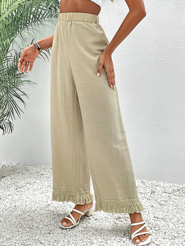 Get trendy with Fringe Detail Wide Leg Pants - Bottoms available at Styles Code. Grab yours today!