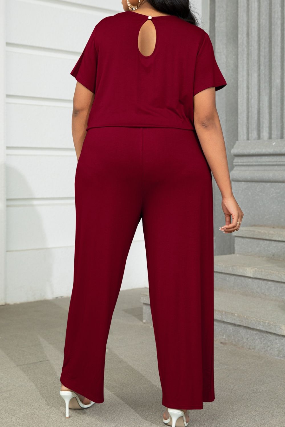 Get trendy with Plus Size Drawstring Waist Short Sleeve Jumpsuit - Plus size available at Styles Code. Grab yours today!