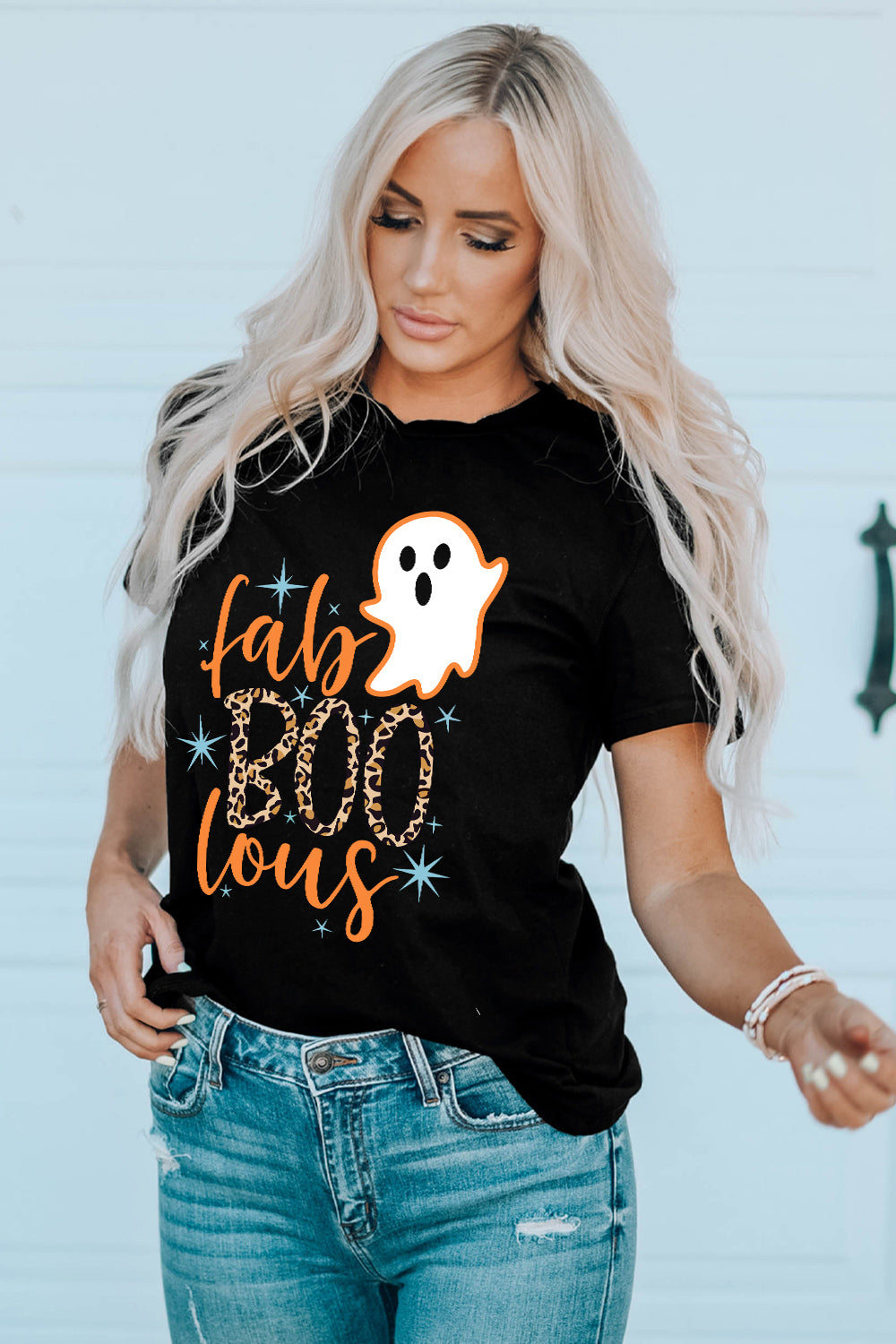 Get trendy with Round Neck Short Sleeve Ghost Graphic T-Shirt - Halloween Clothes available at Styles Code. Grab yours today!